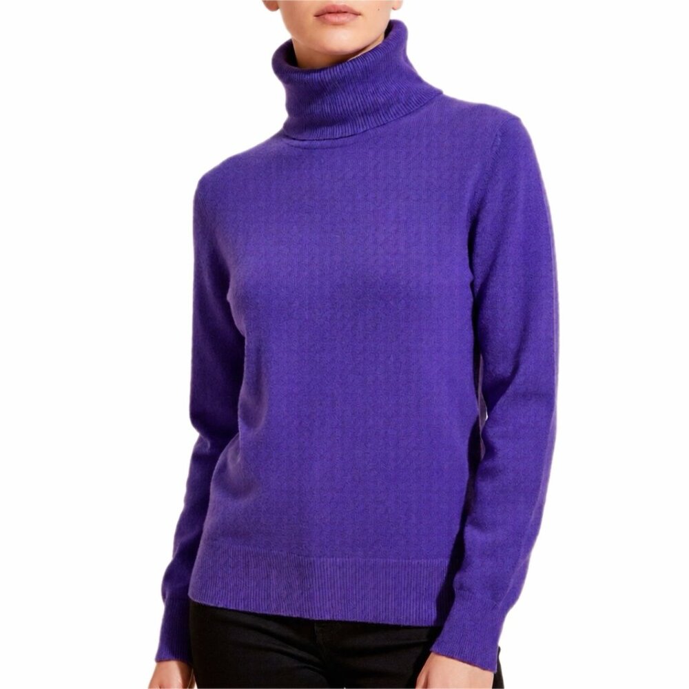 Vintage Sweater Womens L Purple Wool Angora Turtleneck Lux Knit 80s Heritage